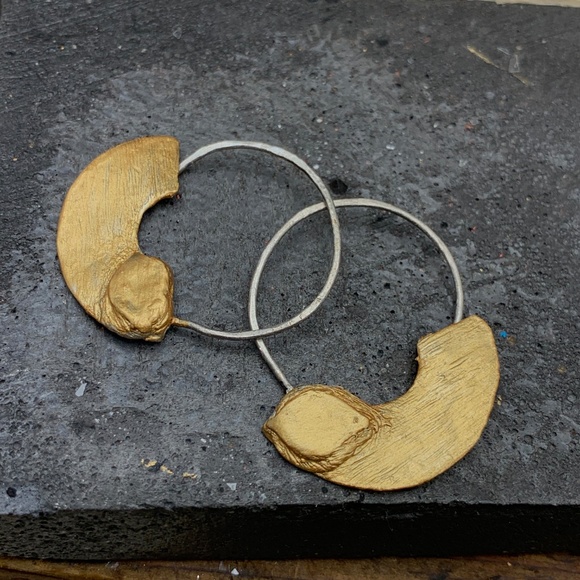 Matana handmade geometric silver / gold earrings - Picture 5 of 7